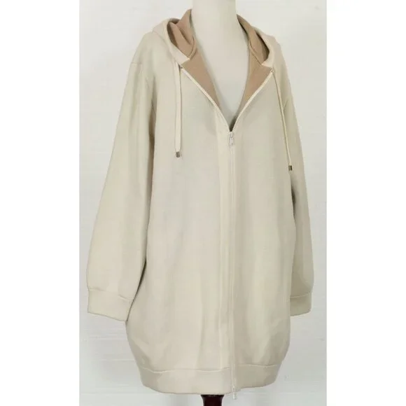 $4495 BRUNELLO CUCINELLI DOUBLE-FACE CASHMERE MID LENGTH ZIP HOODIE MONILI XL